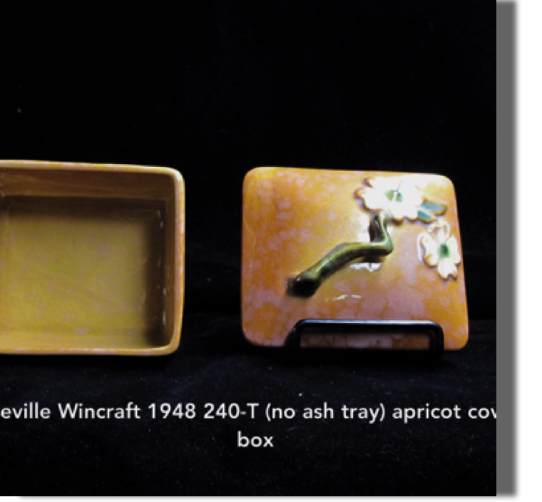 Wincraft 1948 apricot 240-T (no ash tray) covered box, in modernized version of dogwood motif, 3.50"