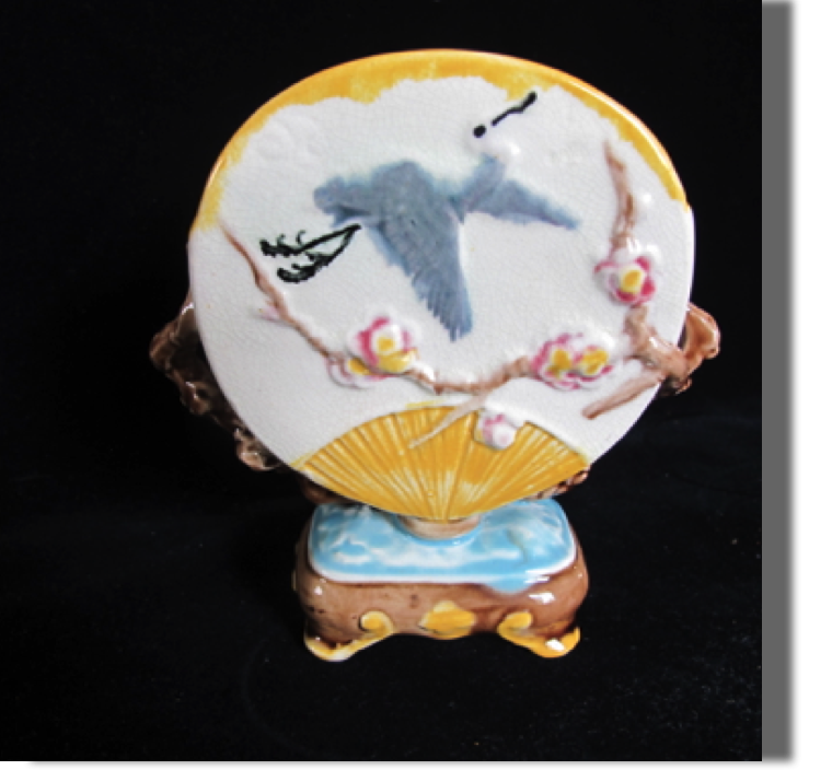 Crane and prunus vase - 6" high with great handles with different view on other side