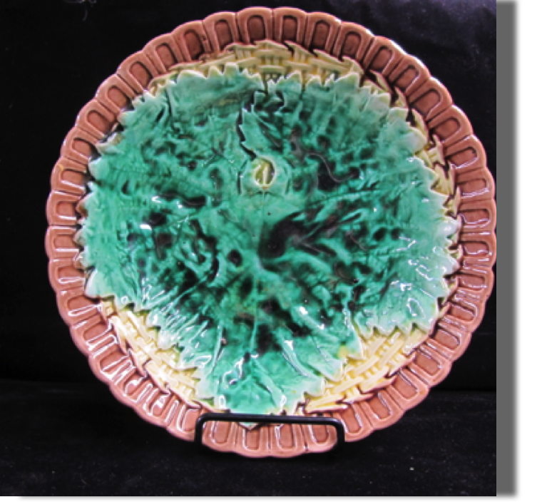 Cake stand or compote with basket weave and leaf in center - possibly Etruscan